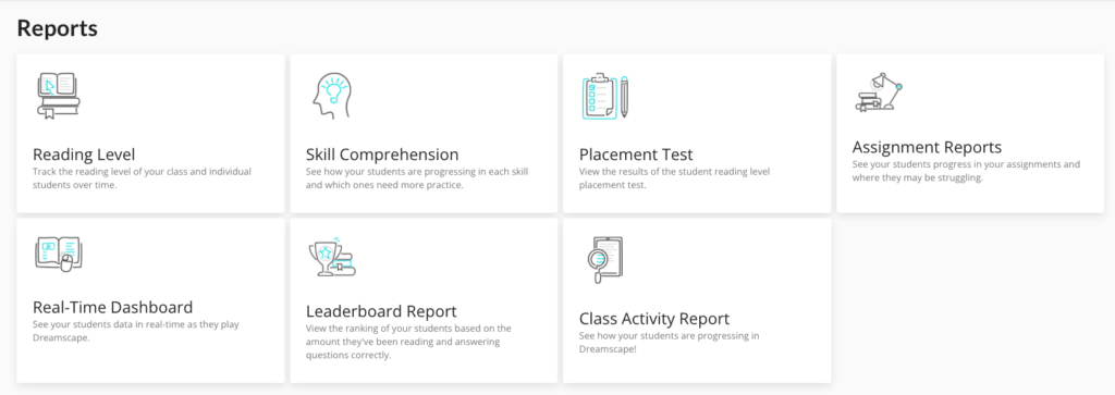 Snapshot of the Dreamscape Educator report section of the  dashboard