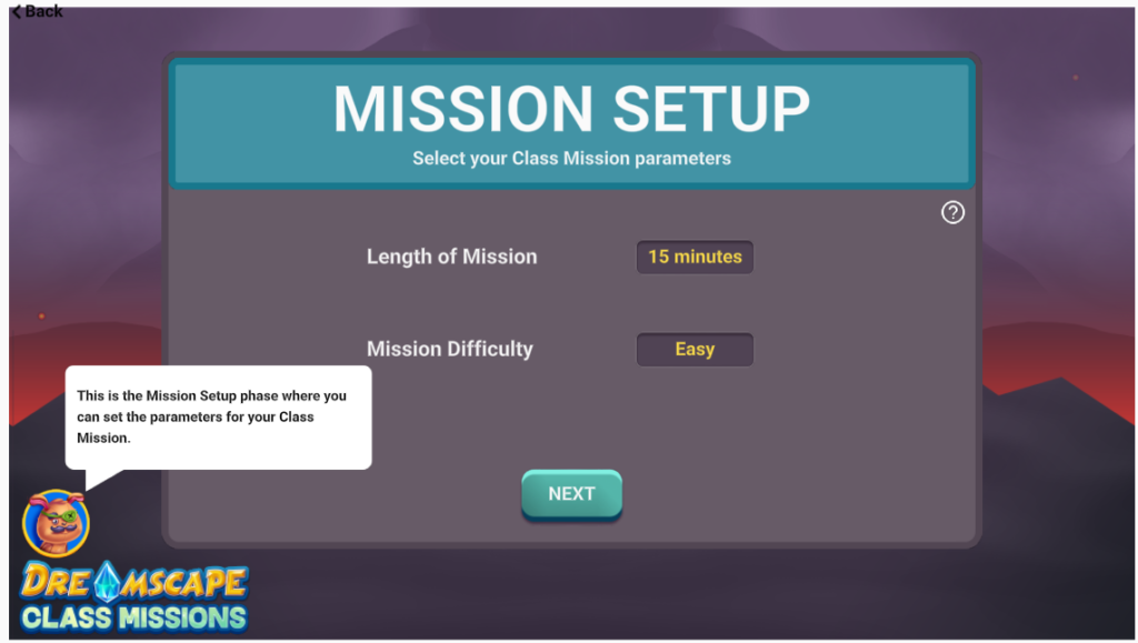 Class mission setup page